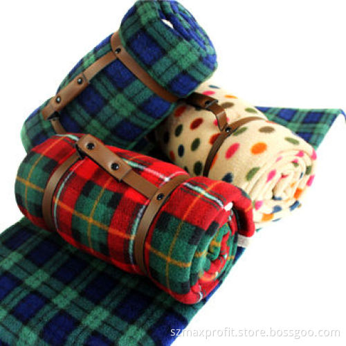 Nylon strap portable polar fleece blanket for traveling
